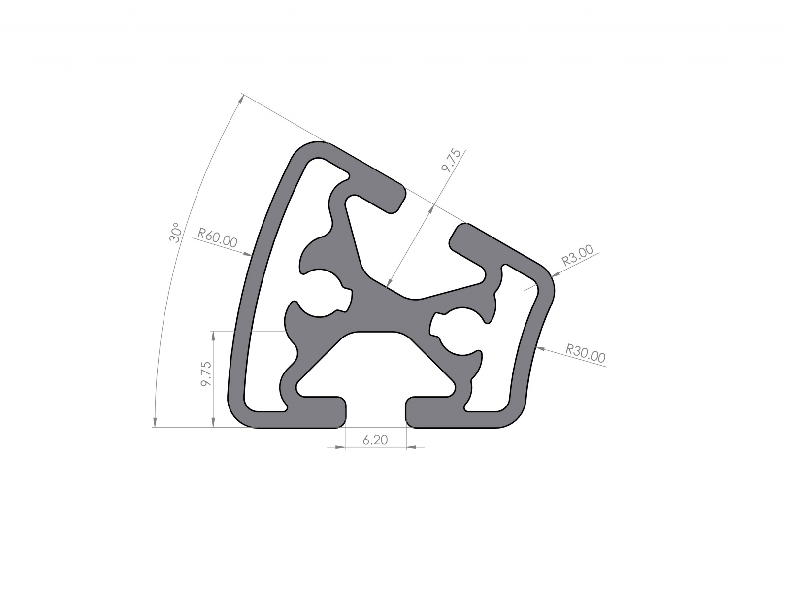 Aluminiumprofil R30x60 30° Nut 6 I-Typ